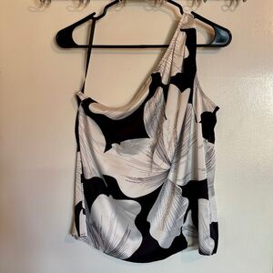 WHBM One Shoulder Floral Blouse Romantic Chiffon Going Out Top Size Small